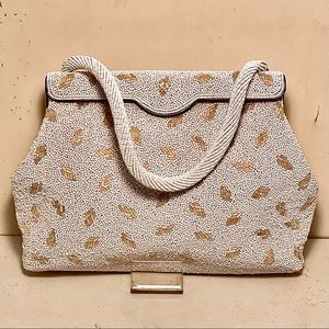 Vintage White Pearl and Champagne Beaded Bag